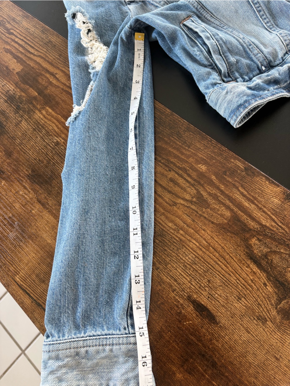 Express Light Blue Distressed Cropped Denim Jacket - Picture 8 of 8